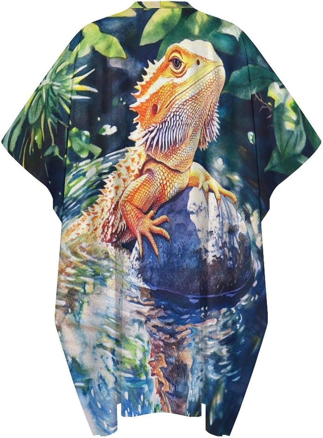 Bearded Dragon on Rock Men's Kaftan Thobe V-Neck Long Gown Loose Robe
