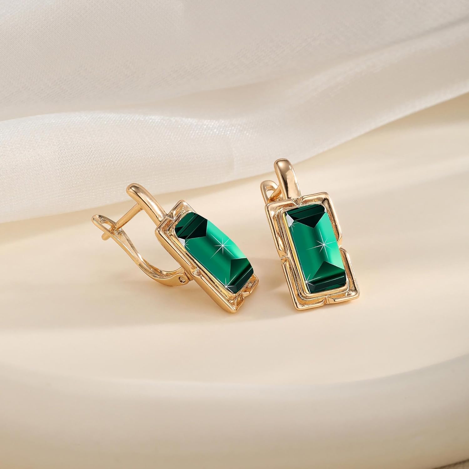 EVEVIC Austrian Crystal Leverback Earrings for Women Baguette Crystal Drop Earrings 14K Rose Gold Plated Hypoallergenic Jewelry Gift - Image 4