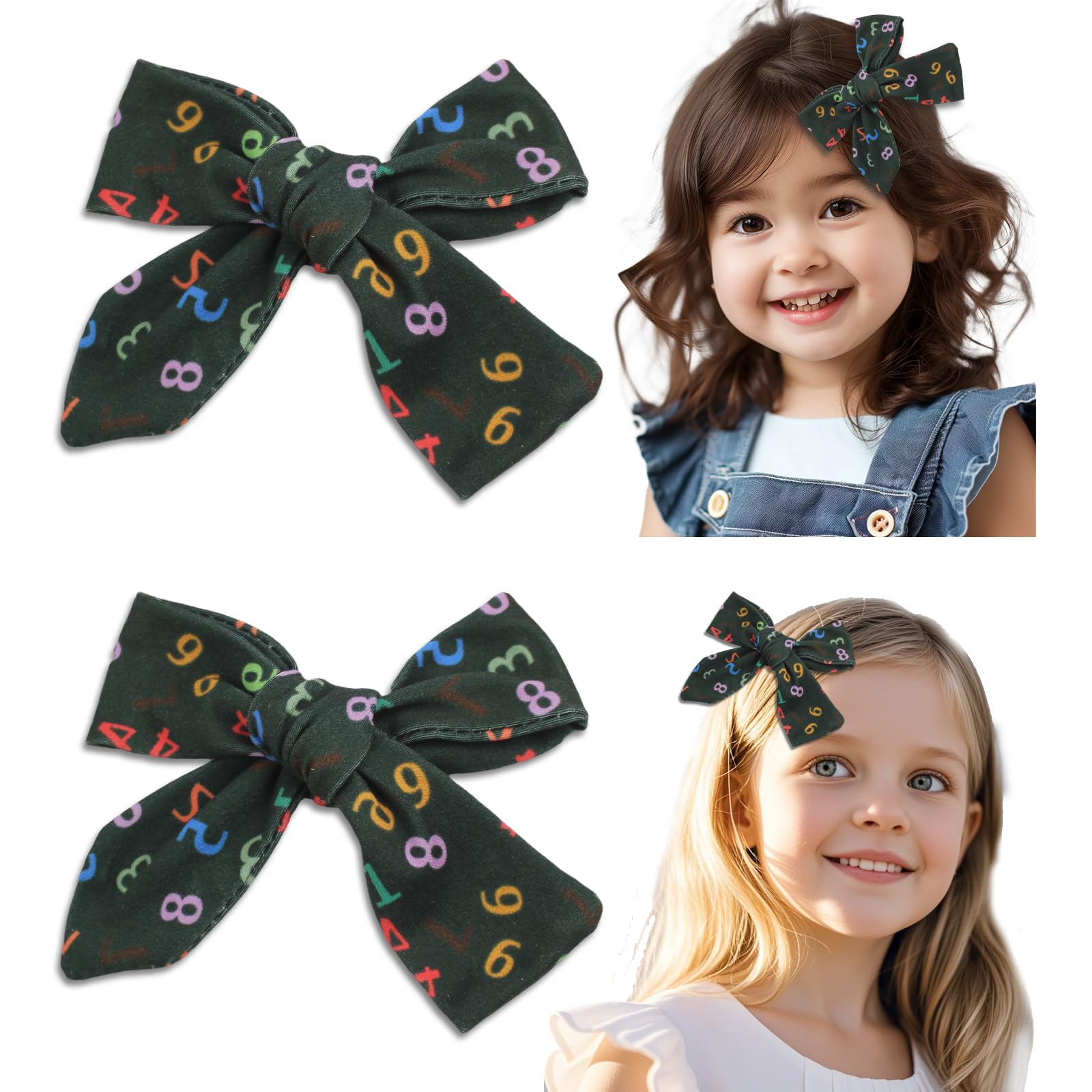Girls Bows and School Hair Clips 2PCS Set Pencil Clips with Black Numbers for Kids Toddler Bobby Pins Graduation Hair Bow Teacher Hair Accessories