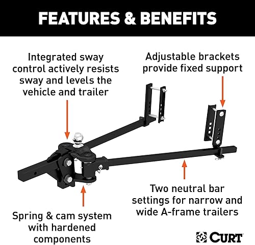 Miniatura 3 de CURT 17601 TruTrack 2P Enganche de distribución de peso de barra redonda con 2X control de balanceo, hasta 10K, vástago de 2 pulgadas, bola