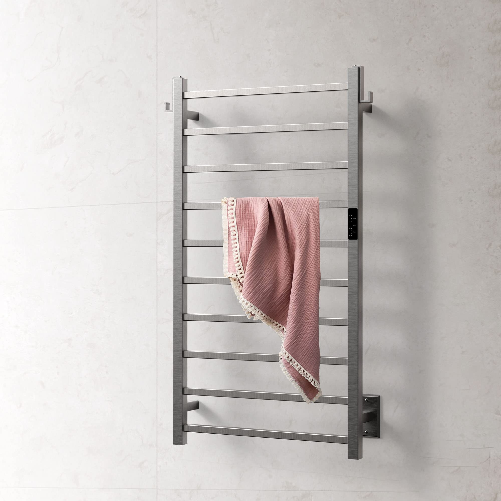 P&Bhursri Heated Towel Rack, 10-Bar Towel Warmer Rack for Bathroom, Wall Mounted Towel Warmer, Electric Towel Drying Rack with Timer, Stainless Steel Brushed, Plug-in/Hard-Wired