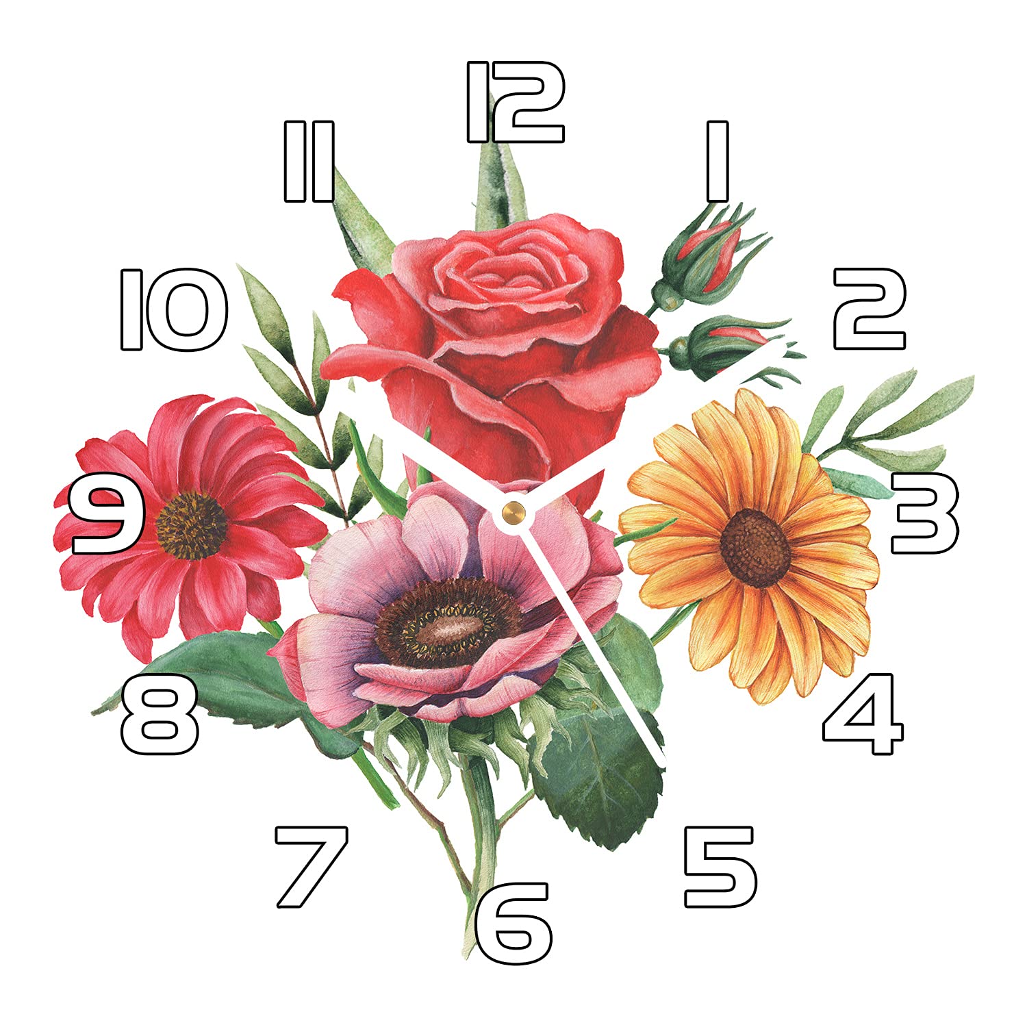 Horloge murale impression cuisine salon moderne en verre bouquet de fleurs