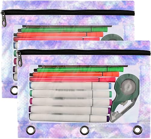 Miniatura 2 de Estuche para lápices con estampado de teñido anudado morado para carpeta de 3 anillas, estuche con cremallera y bolsa organizadora de ventana