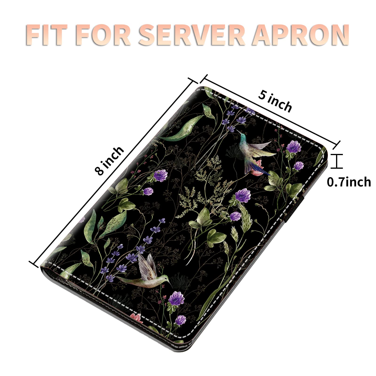 Server Books for Waitress Waiter with Zipper Pocket, Flowers Hummingbird Leather Server Pads Waitstaff Organizer Guest Check Presenters Server Wallet Money Holder Pouch Fit Apron