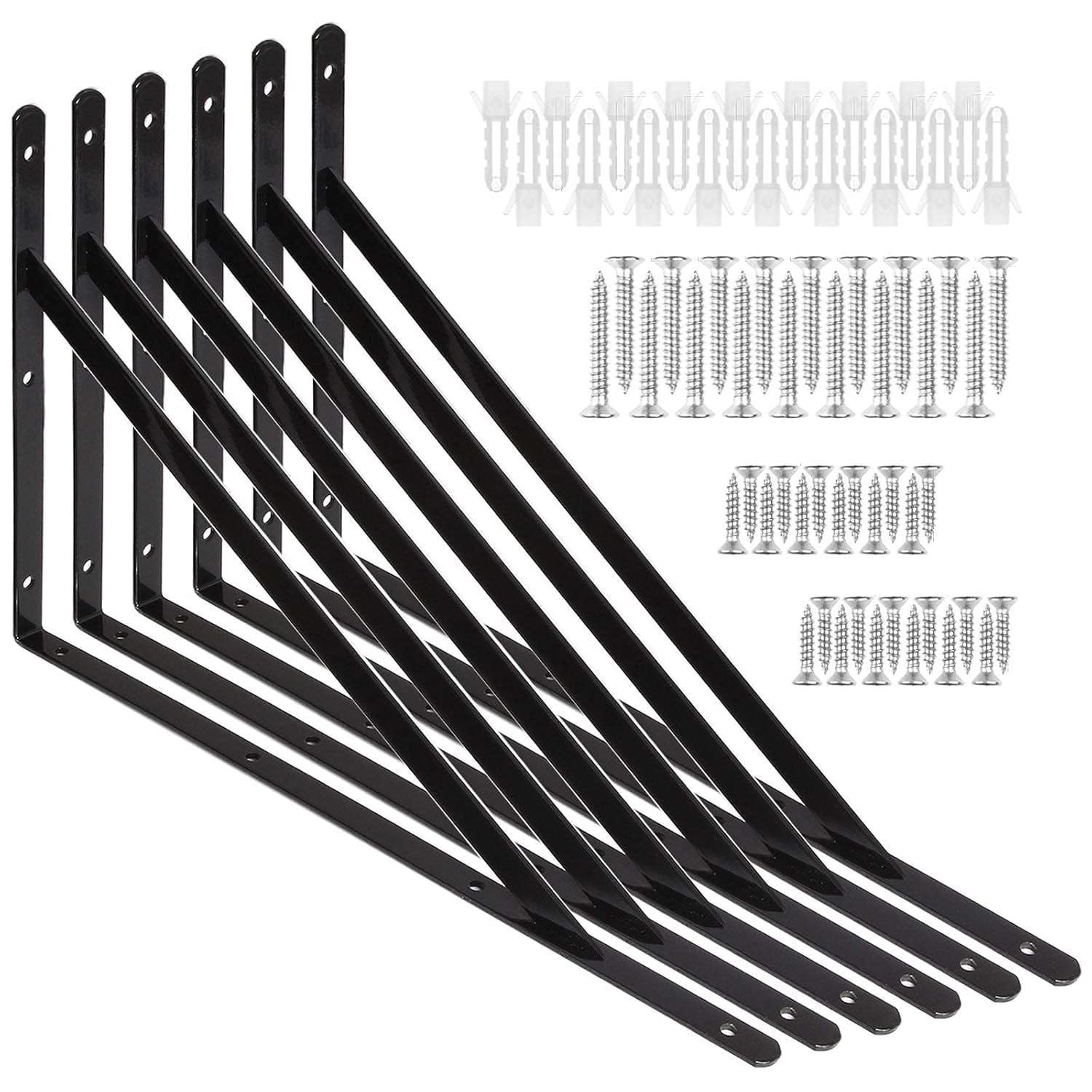 Heavy Duty Shelf Brackets 16 Inch Triangle Shelving L Brackets, White Iron Metal Floating Right Angle Wall Mounted Shelf Supporters for Home DIY Decoration Pack of 6-image-25