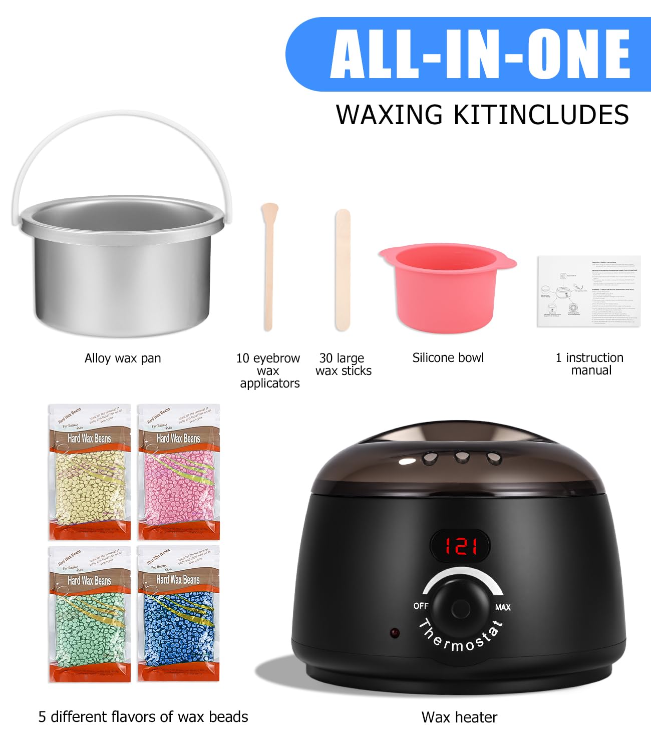 Waxing Set Wachs Haarentfernung Maschine: Wachswärmer Gerät mit LED-Digitalanzeige - Rein Natürlicher Wachsmaschine zur Enthaarungswachs - Warmwachsgerät Geeignet für Nasenhaar Wachs (Schwarz)