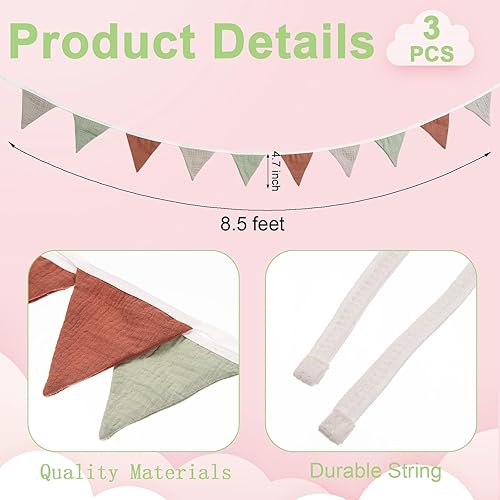 Miniatura 2 de 3 banderines triangulares banderines de algodón multicolor guirnalda colgante para boda, cumpleaños, baby shower, decoración de guardería, fiestas,
