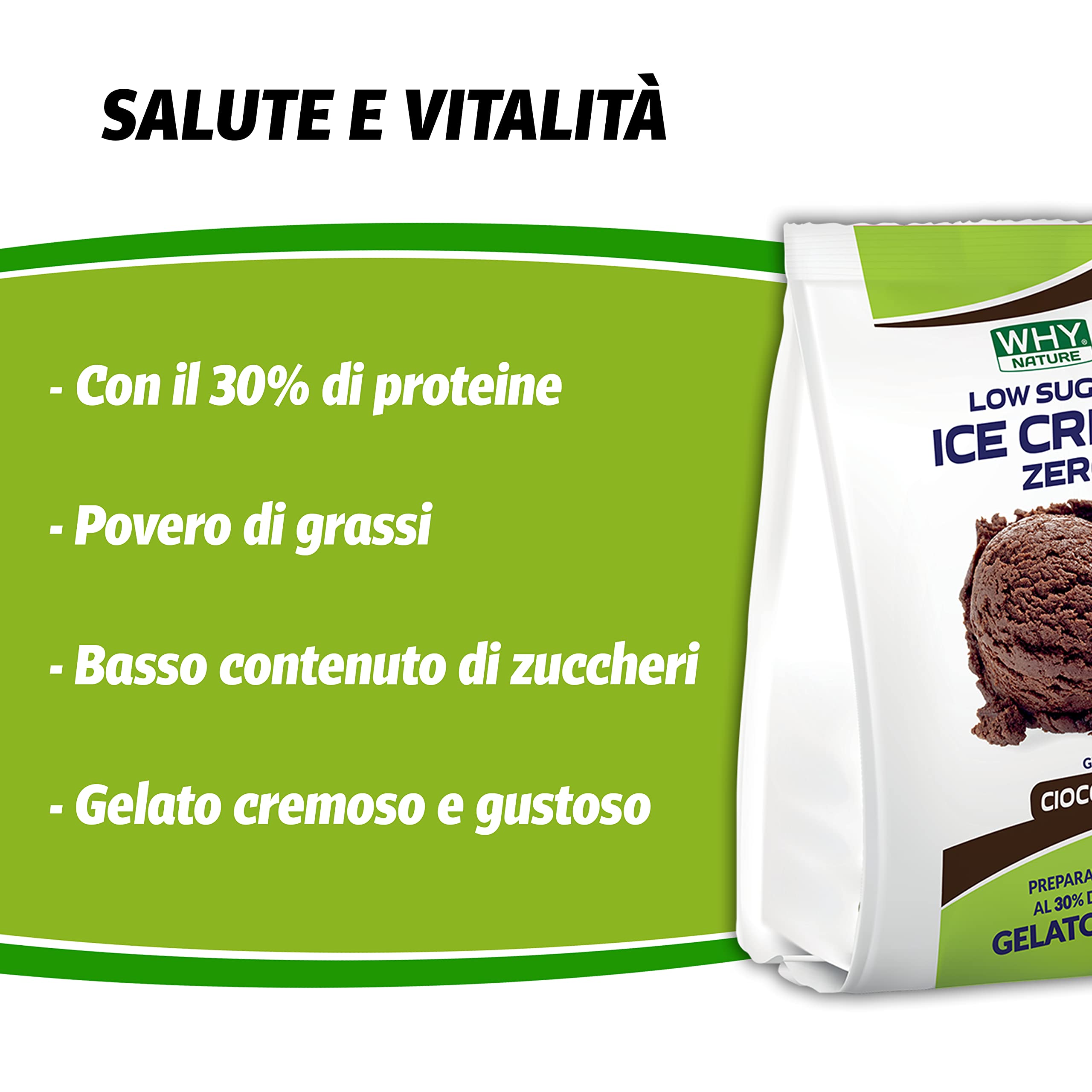 WHY NATURE LOW SUGAR ICE CREAM ZERO - Preparato Per Gelato Proteico - Senza Glutine - Gusto Cioccolato - 200 gr