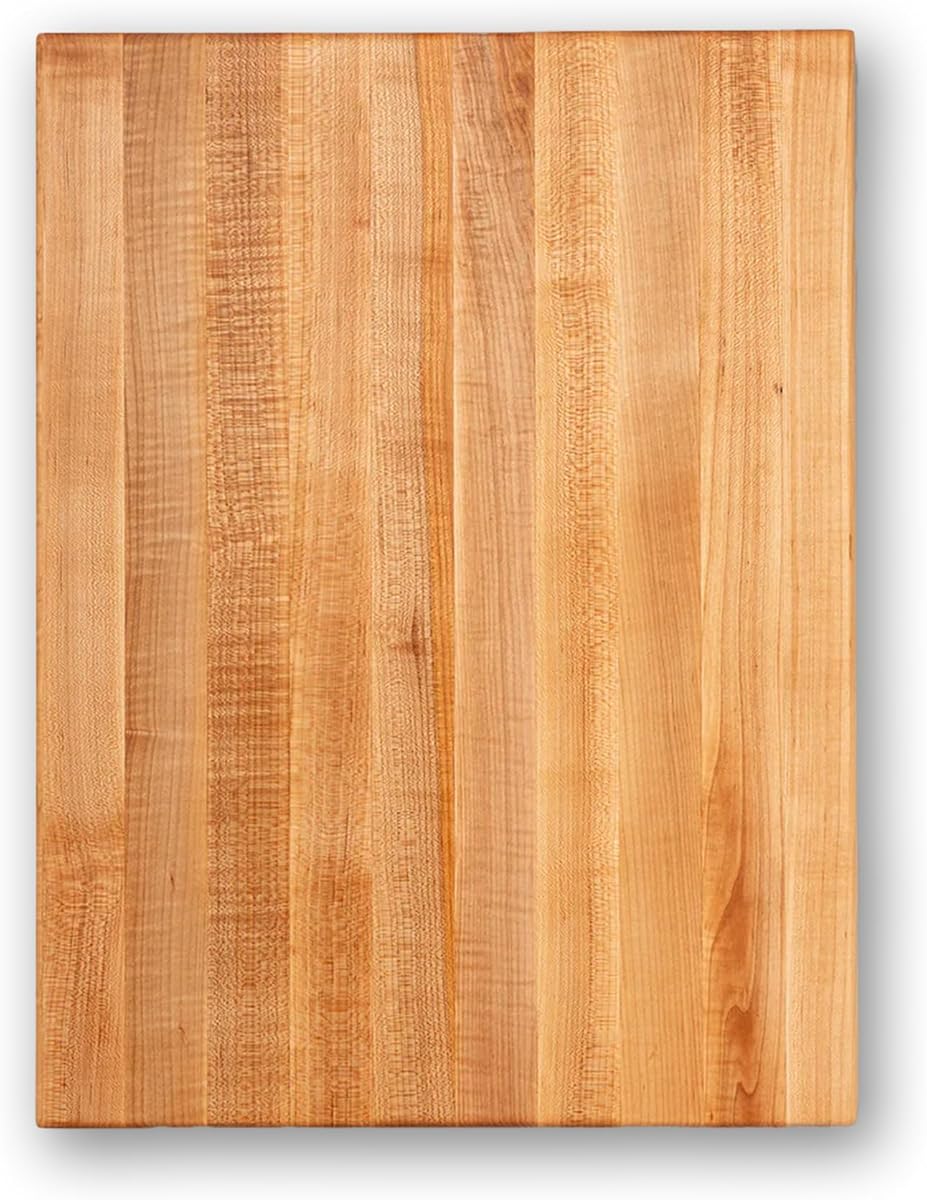 John Boos Platinum Commercial Series Rectangular Wooden Maple Cutting Board 24”x18” – 1.75” Thick, 21-lb Reversible Butcher Block with 1/4” Radius Edges, Edge-Grain & Finger Grips – Made in the USA
