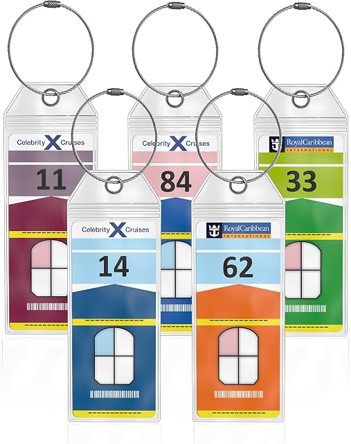 Cruise Luggage Tag Holders Slim (5 Pack) Clear Waterproof PVC Tag Holder with Zip Seal & Steel Loops - Travel Vacation Accessories - Cruise Necessities - Celebrity Cruise - Royal Caribbean