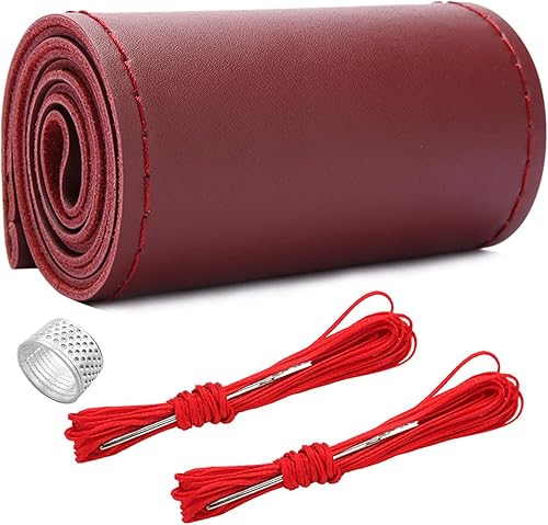 Ziciner Funda de cuero genuino para volante, protector transpirable antideslizante para volante de automóvil de diámetro máximo de 15 pulgadas,