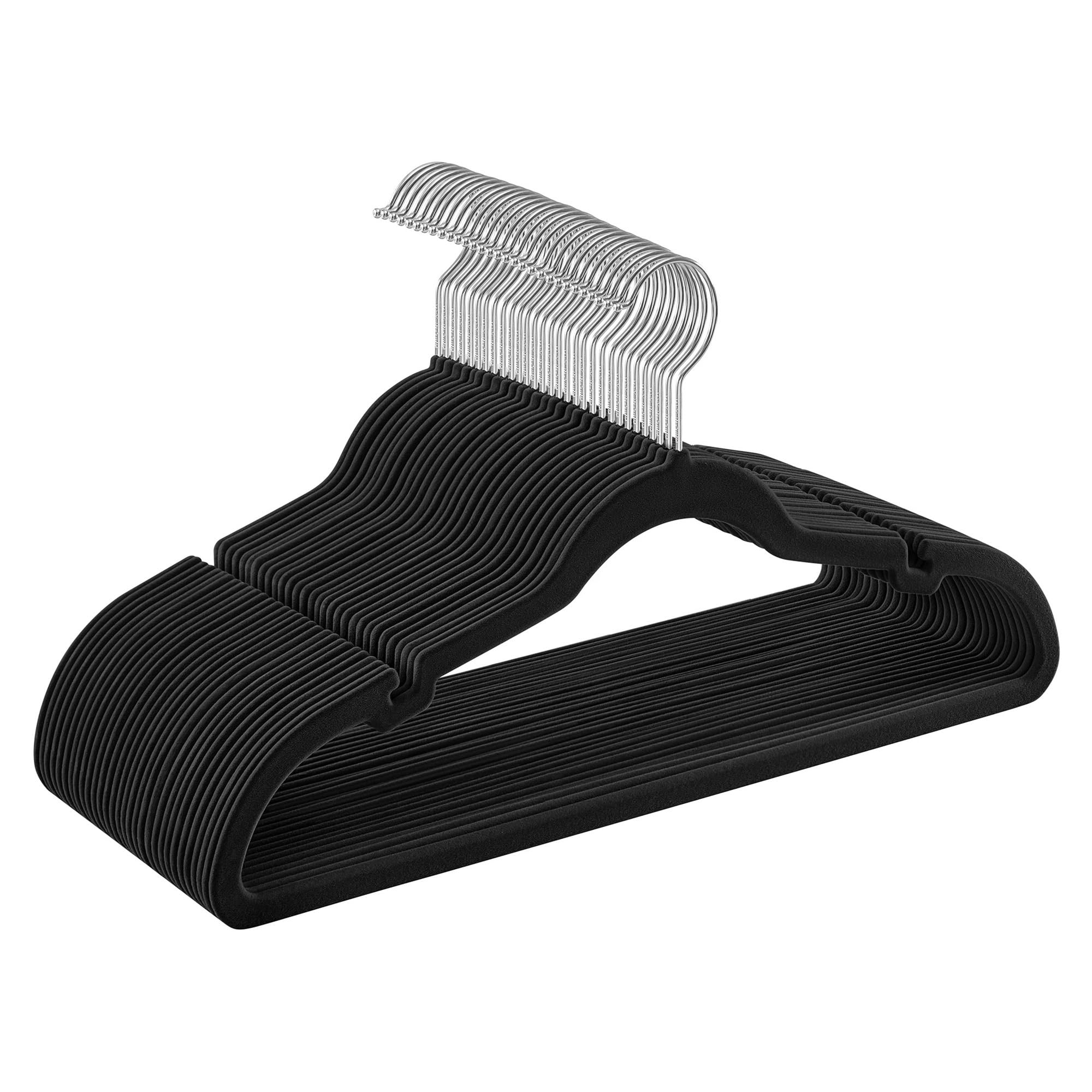 Velvet Hangers Velvet Clothes Hangers 30/50 Pack Non-Slip with Shoulder Notches Pants Bar 360° Swivel Hook for Suit Storage(Black,10 Pack)