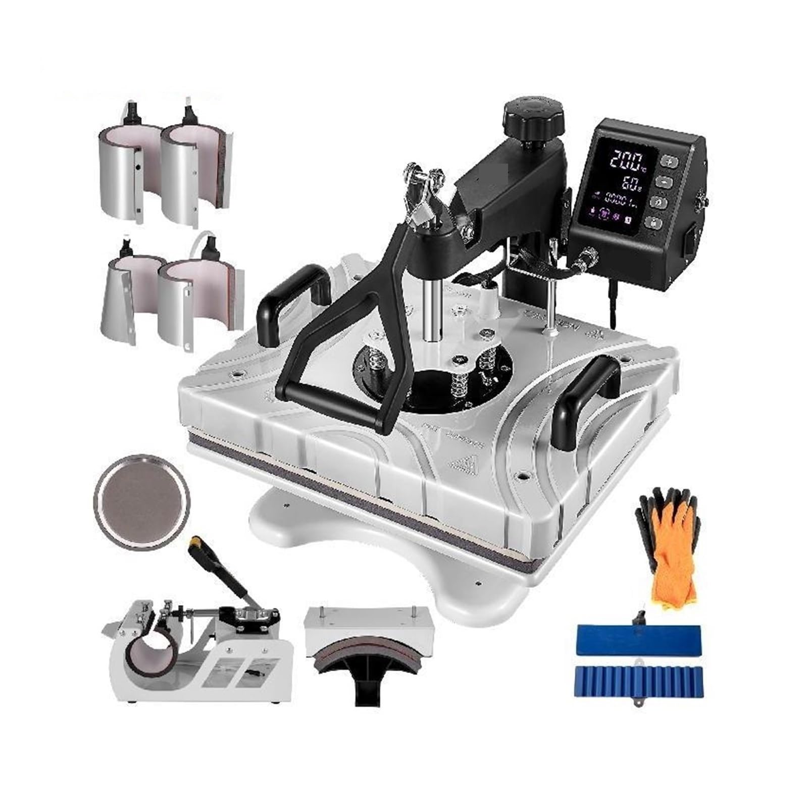 Máquina de prensado en caliente 8-1 10 en 1, sublimación de diseño abatible de 360 ​​grados, rojo, negro, blanco, 12x15 pulgadas, for tapa y taza(8-1 Red)