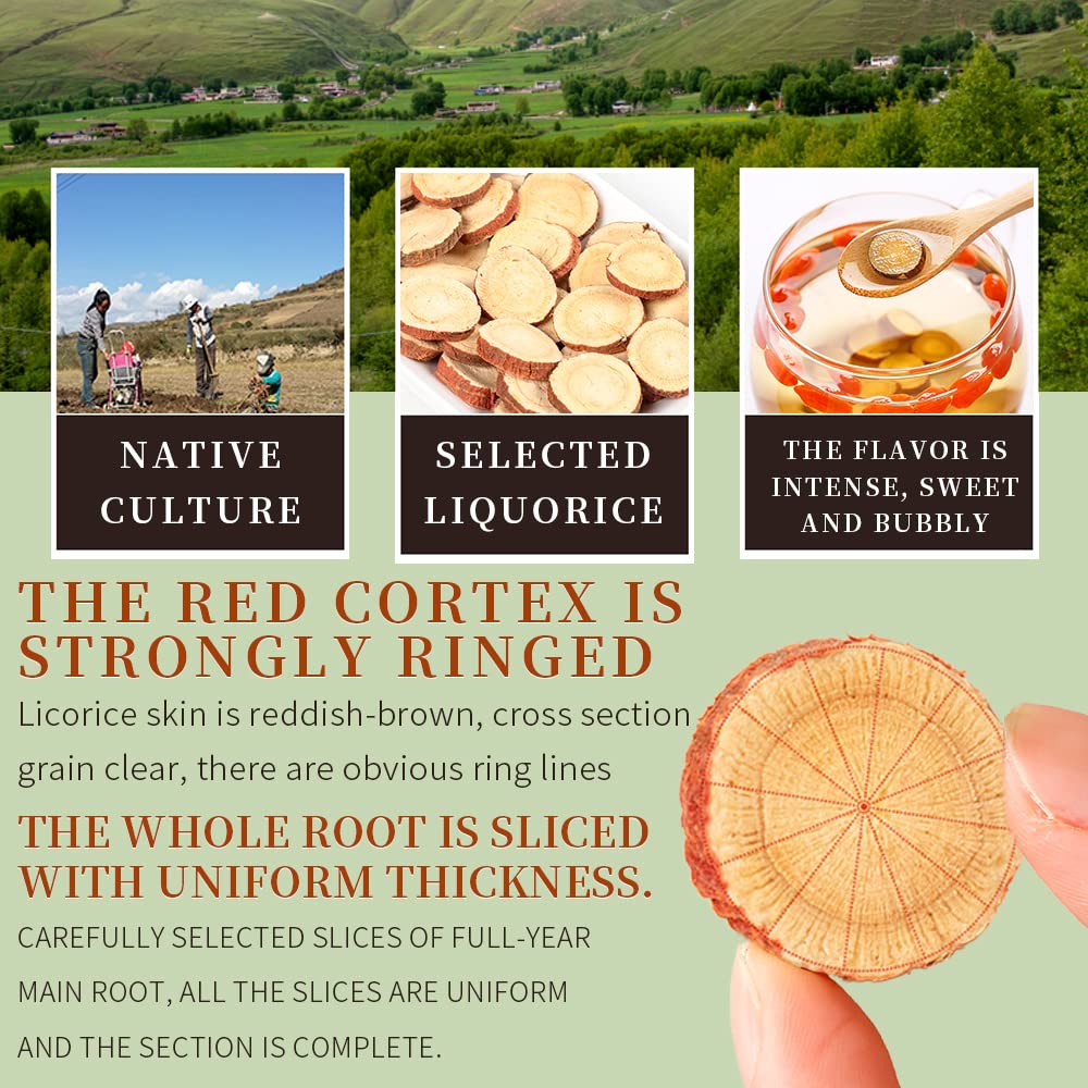 Hee Creek Large Licorice Root Slices 9.17oz/260g Organic Licorice Tea Natural Dried Herbs for Throat Soothing Tea Liquorice Roots Slices Glycyrrhiza, Gluten Free, Caffeine Free 甘草 甘草片 特级大片 - Image 3