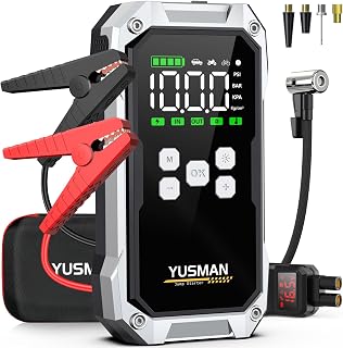 YUSMAN 8000A Car Jump Starter with 150PSI Air Compressor, Power Bank, LED Lights - All Gas/10L Diesel, LCD Display