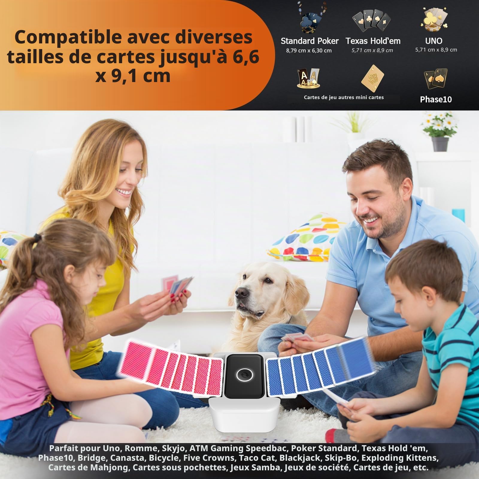 M5 - Mélangeur de cartes automatique rechargeable à 2 plateaux, batterie intégrée 2000 mAh, charge USB-C, mélangeur automatique intelligent portable pour UNO Poker Blackjack Skip-Bo Texas