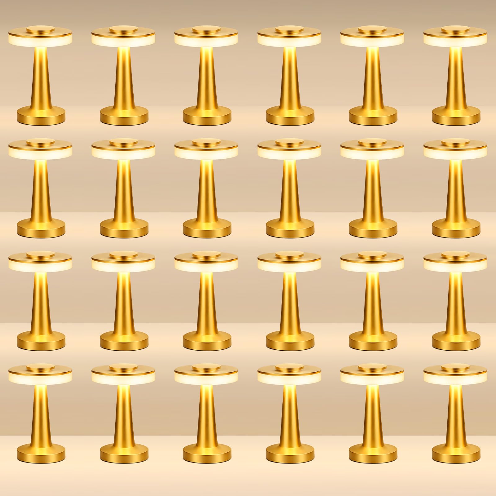 Riakrum 24 Pcs LED Cordless Table Lamp Bulk Rechargeable,Gold