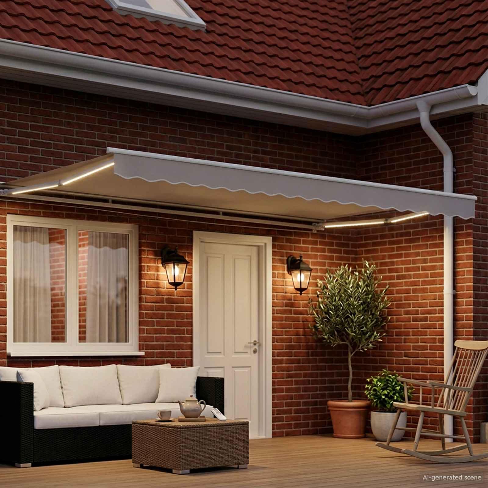 Ręczna rama markizy z diodami LED biała 4,5 x 3 m aluminium