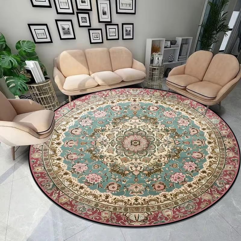 Tapis rond bohème rétro 140cm antidérapant doux lavable salon canapé