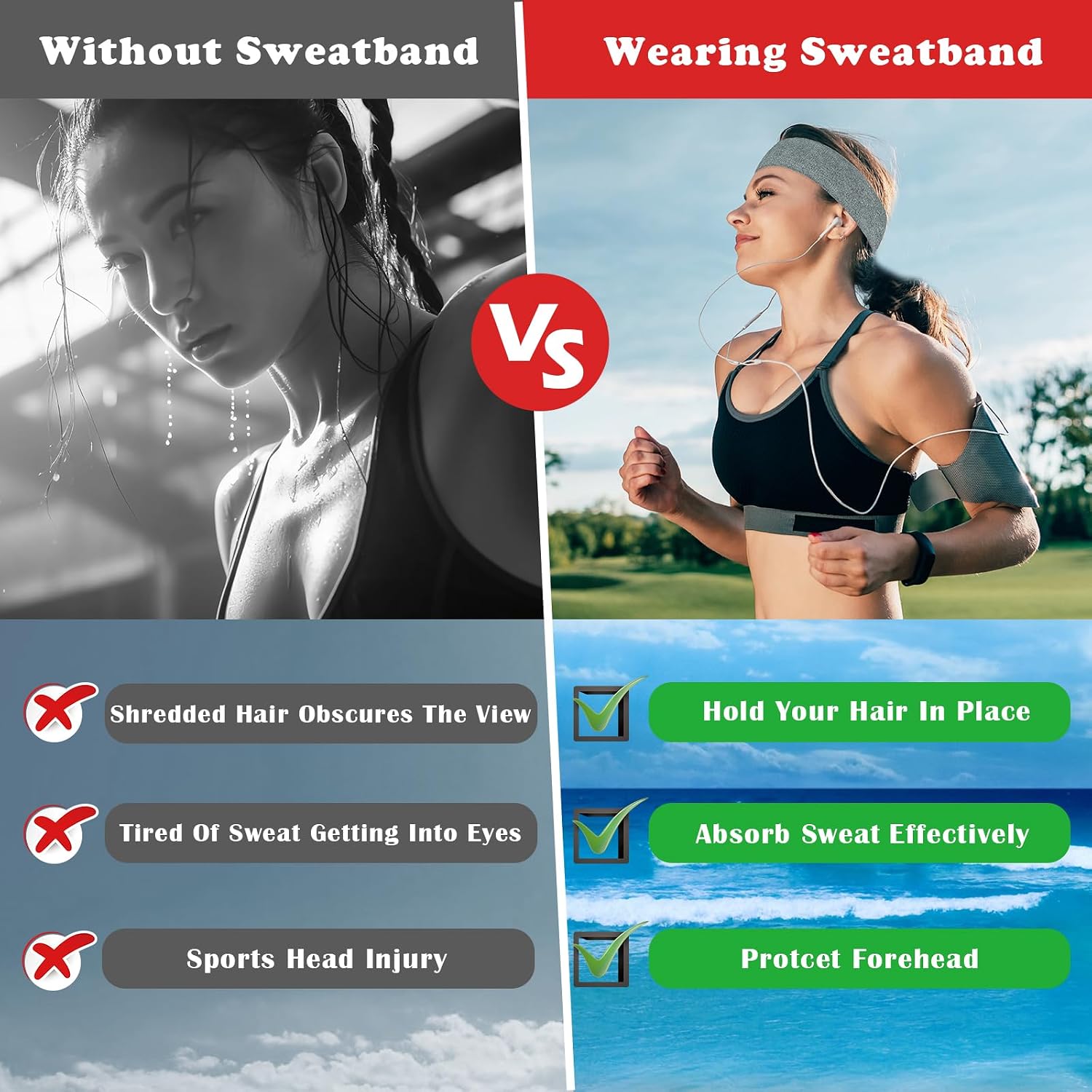 Sweatbands Sports Headbands for Men & Women - 3 Pack Moisture Wicking Cotton Headband for Tennis, Basketball, Running, Gym - Sweat Band