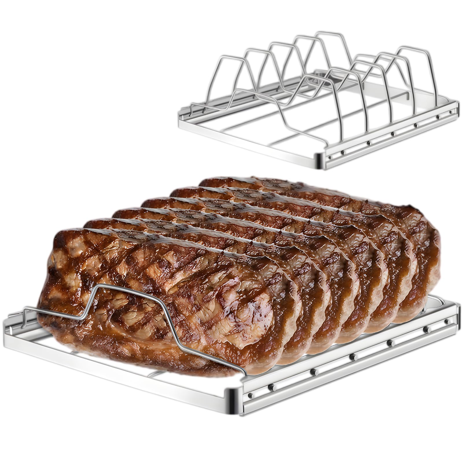 Stojak żeberkowy do grilla, uchwyt żeberkowy ze stali nierdzewnej do grillowania i wędzarni, akcesoria do grilla gazowego, grill węglowy, kuchnia na świeżym powietrzu i grill