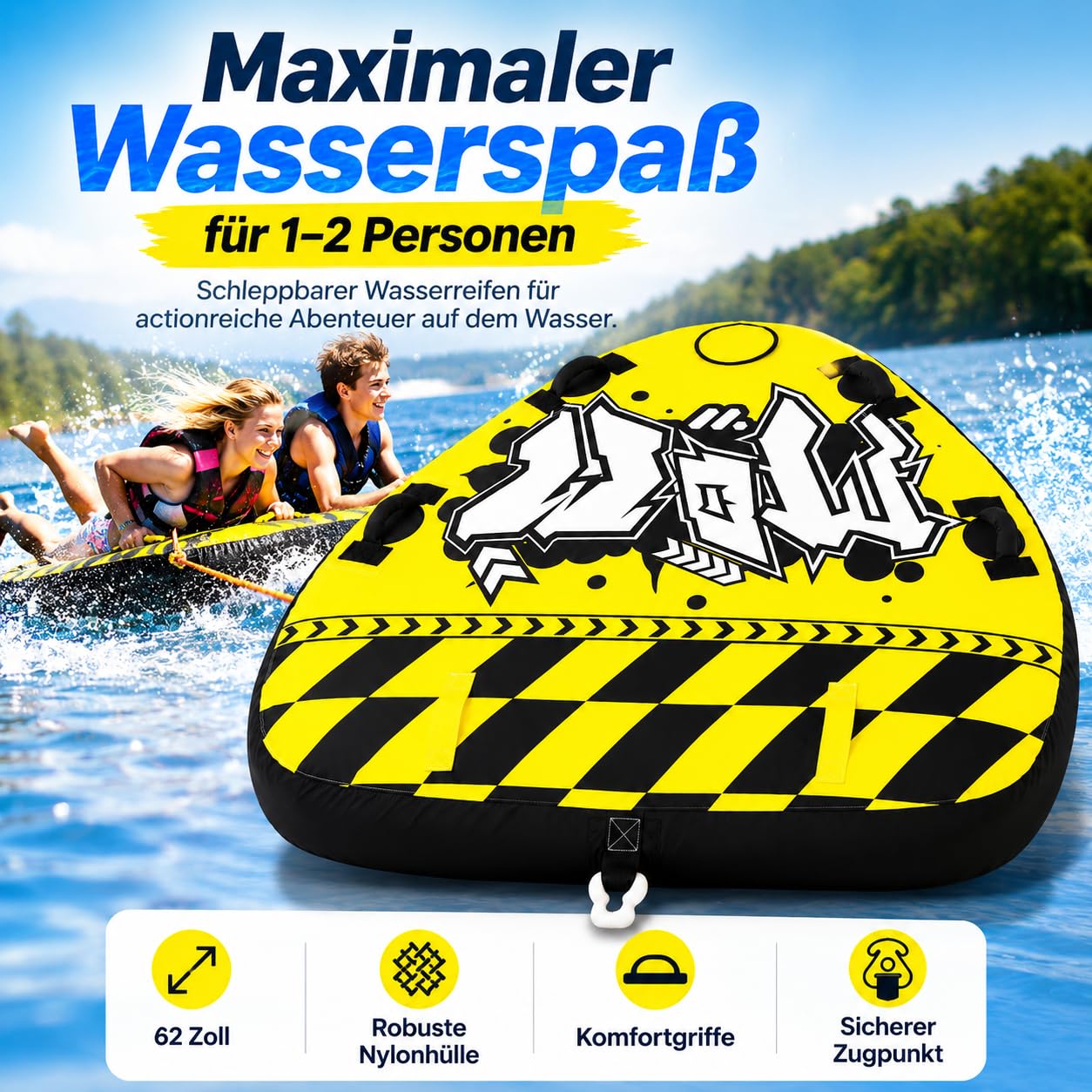 Aufblasbares Schlauchboot für 1-2 Personen – Robustes Freizeitboot mit vorderem Schlepppunkt