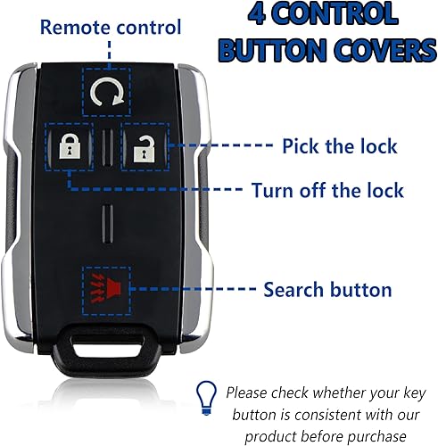 Miniatura 4 de Funda para llavero de automóvil compatible con GMC Chevrolet, funda de llavero de automóvil de 4 botones, carcasa para llave de automóvil que