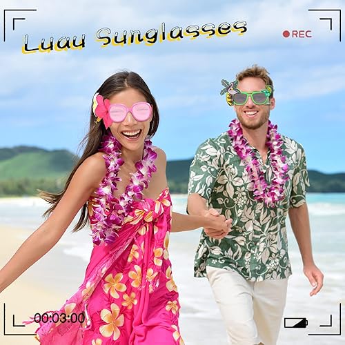 Miniatura 5 de Flutesan 24 pares de lentes de sol para fiesta Luau, divertidas gafas tropicales hawaianas, suministros para fiestas temáticas de playa,