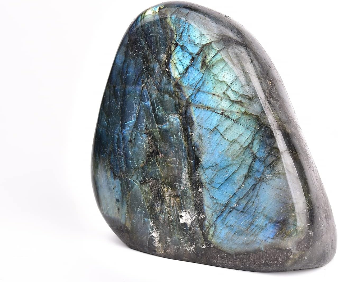 JIC Gem Class 1 Labradorite Palm Stone Crystal, Polished Healing Pocket Worry Stone for Anxiety Stress Relief 1.5-1.8lb
