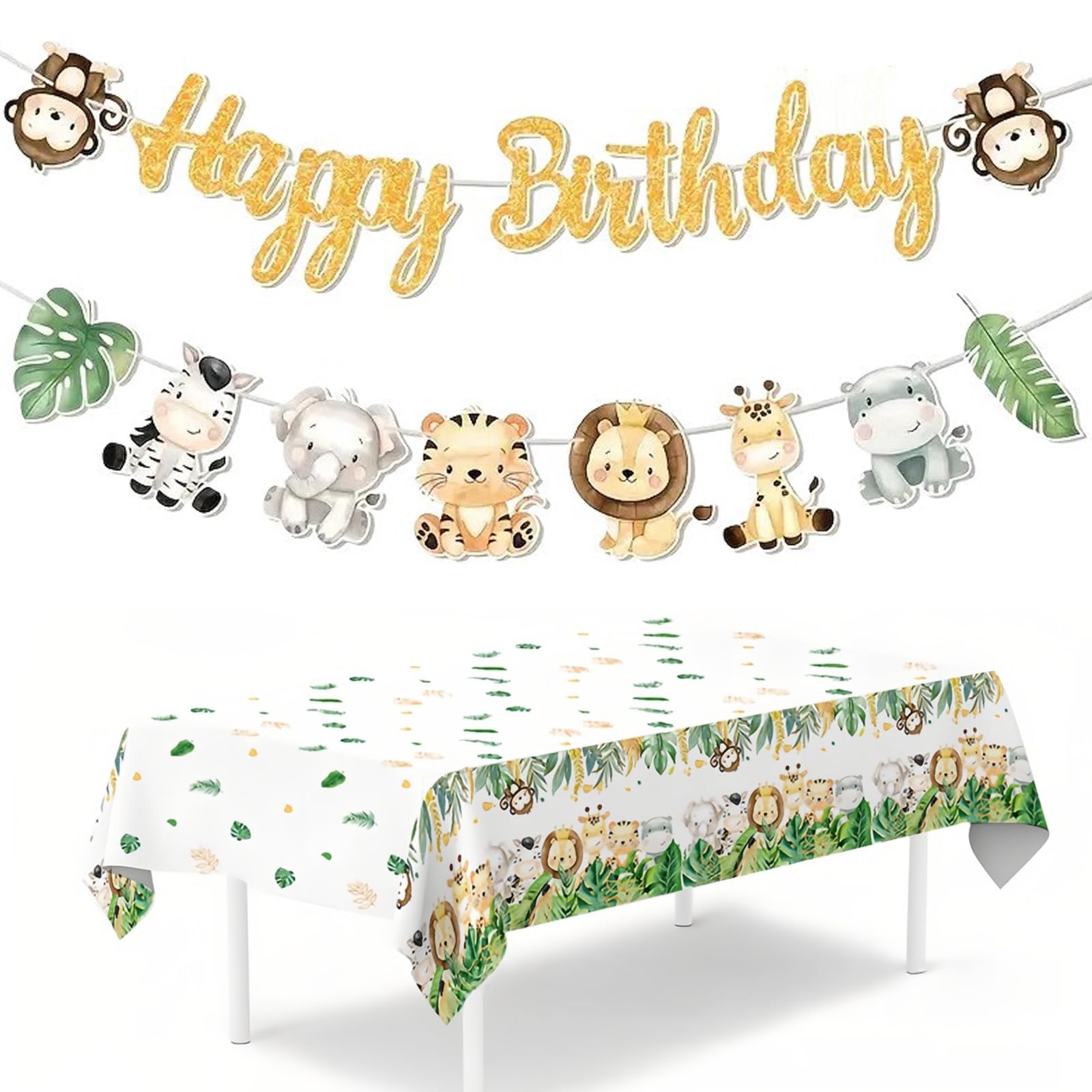 Safari Animals Happy Birthday Banner – Jungle Theme Party Decorations – Safari Jungle Animal Banner for Birthday – Party Decorations for Boys and Girls