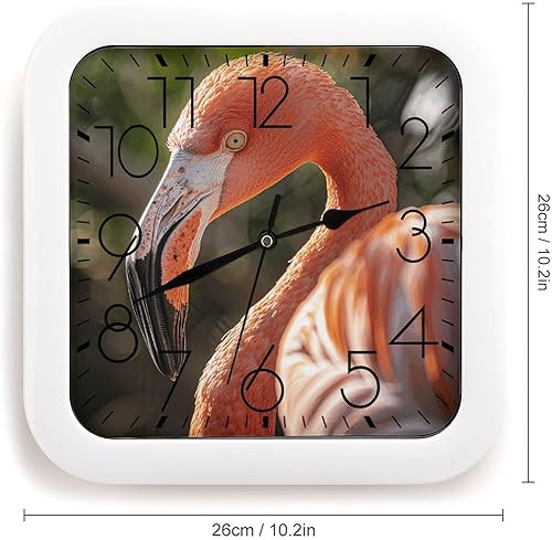 Miniatura 2 de 10" Square Modern Wall Clock,Flamingo Animal Pictures Print Kitchen Clocks Wall Battery Operated,Silent Non Ticking Unique Funny Cute Wall Clock for
