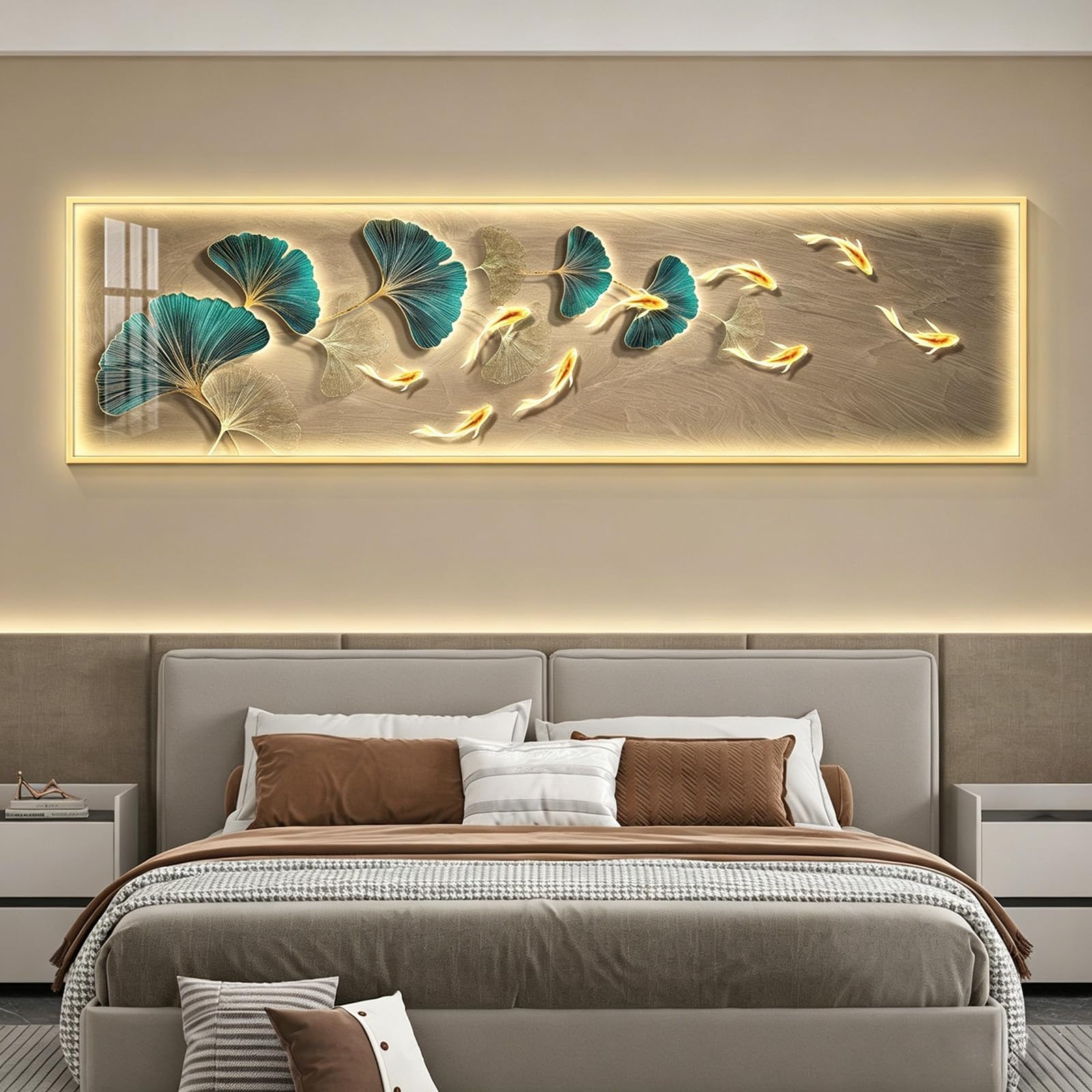 Décoration murale 3D LED ginkgo noir 150x45cm pour salon et chambre