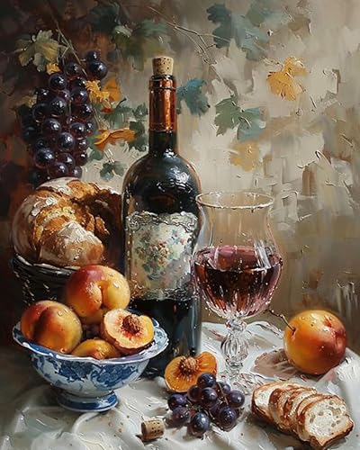 Tucocoo Pintura por números para adultos, pintura al óleo digital de frutas de vino, pintura al óleo digital, kits de pintura de frutas, vino, arte