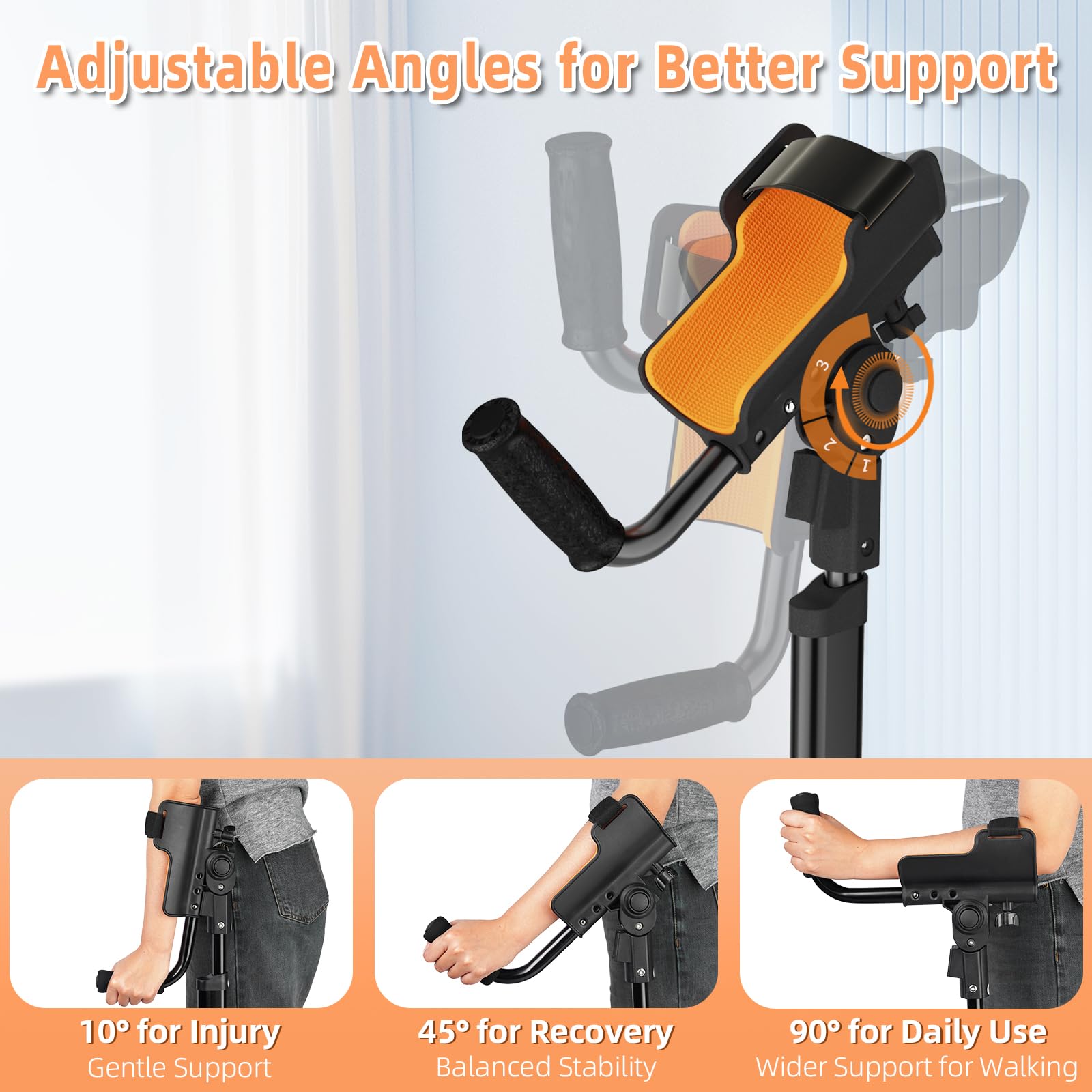 Muletas ajustables para antebrazo para adultos, muletas ergonómicas de 10 niveles de altura, puños cómodos y alfombrillas anchas, muletas de aluminio ligeras para lesiones de pies y piernas