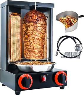Shwarma Grill Gas Vertical Doner Kebab Machine - Turkish Kebab and Grilled Chicken With 2 Burner and Meat Catch Pan, Black (Registered Design Patent)