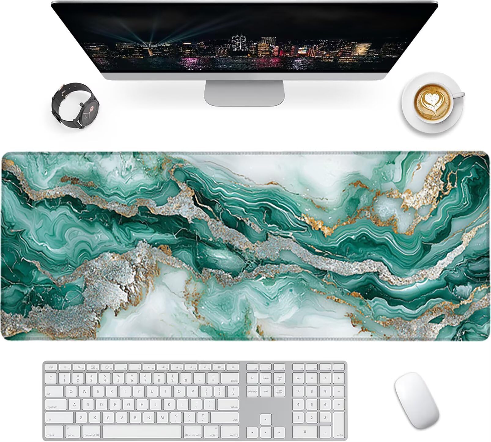 Lpfieonn Marmormuster Großes Schreibtischunterlage, XXL Schreibtischunterlagen, Blau XXL Wasserdicht Gaming Mousepad mit Vernähter Rand und Rutschfeste Gummibasis, für Hause/Büro 120x60cm PF-1681