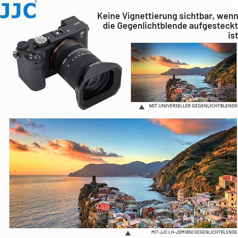 JJC Gegenlichtblende für Sigma 18-50 mm f/2.8 DC DN Objektiv (E Mount) Kit mit Slide Design Kapuze Gap Eine Alternative zur Sigma LH-582-02 Kunststoff-Gegenlichtblende