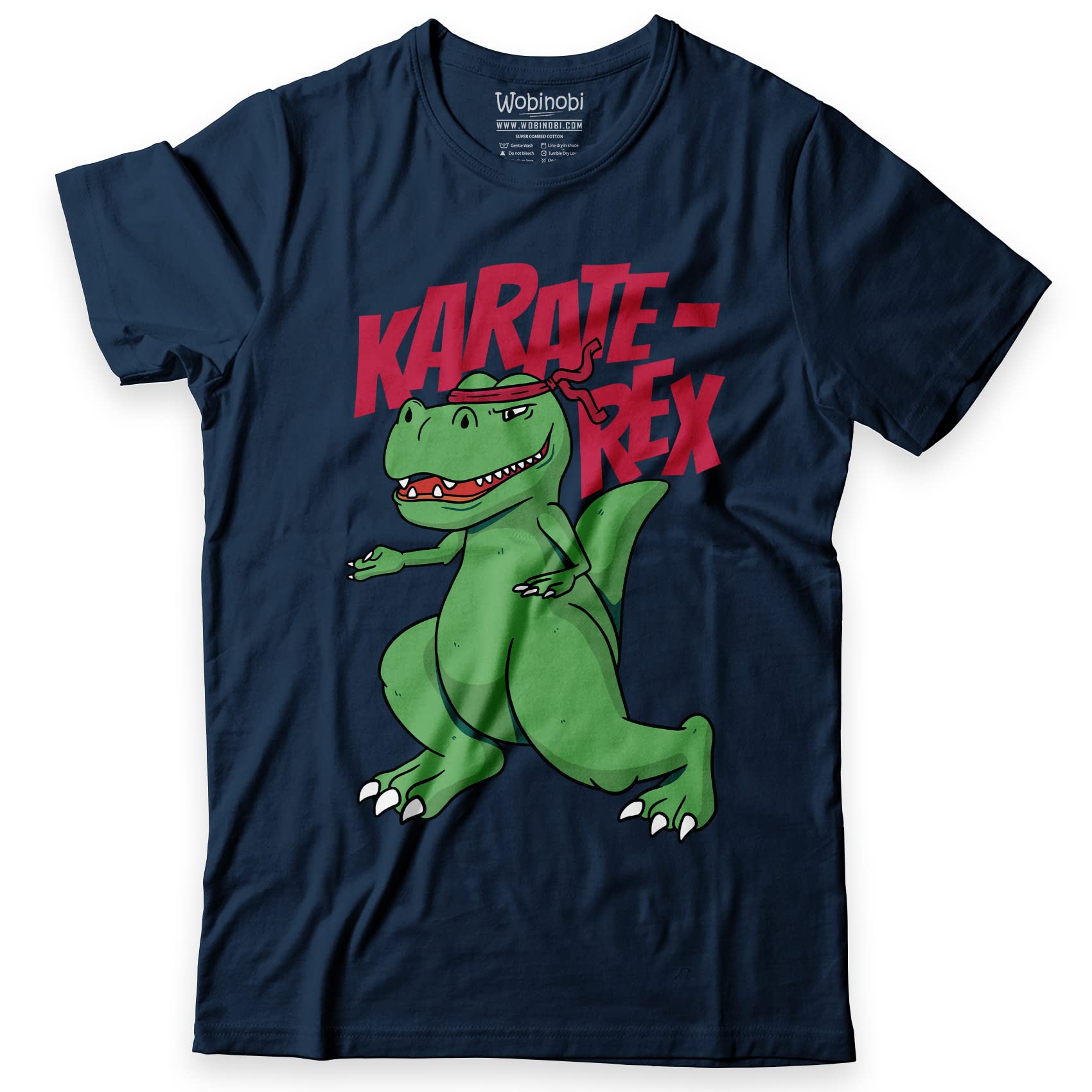 WOBINOBI Boys T-Shirt T-Rex Karate 100% Cotton Boys T-Shirt