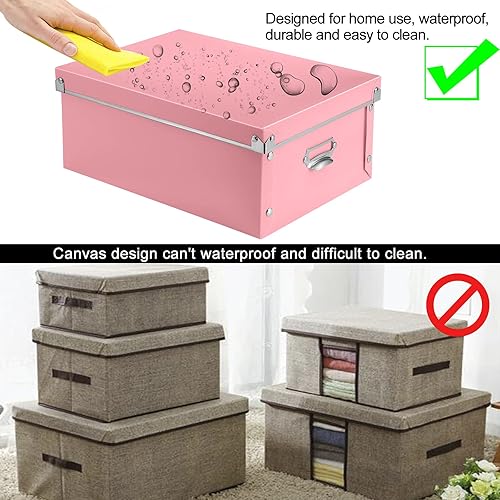 Miniatura 4 de SEEKIND Caja de almacenamiento con tapas y asas decorativas, 3 en 1, a prueba de humedad, plegable para ahorrar espacio, para ropa, cosméticos,