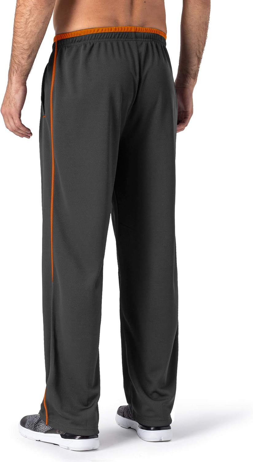 MAGNIVIT Men's Lightweight Sweatpants Loose Fit Open Bottom Mesh Athletic Pants with Zipper Pockets Dark Grey Orange Medium