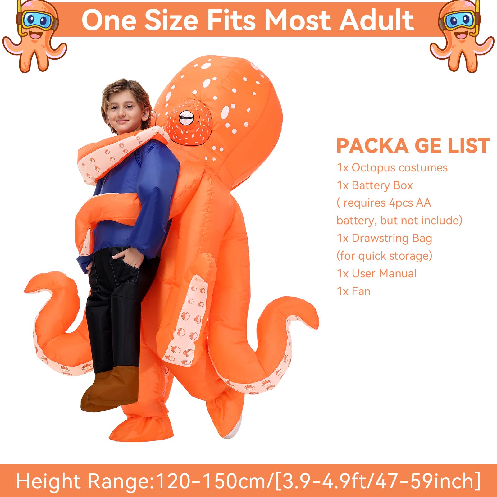 Poptrend Inflatable Octopus Costume for Adult Inflatable Blow up Costumes Octopus Halloween Costumes Men Women Funny Fancy Dress Party (Kids) - Image 3