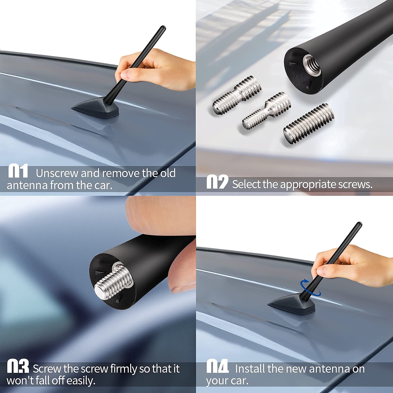 Bingfu Universal Car Roof Mount Antenna Mast 6.3 inch Car Vehicle FM AM Stereo Radio Antenna Replacement