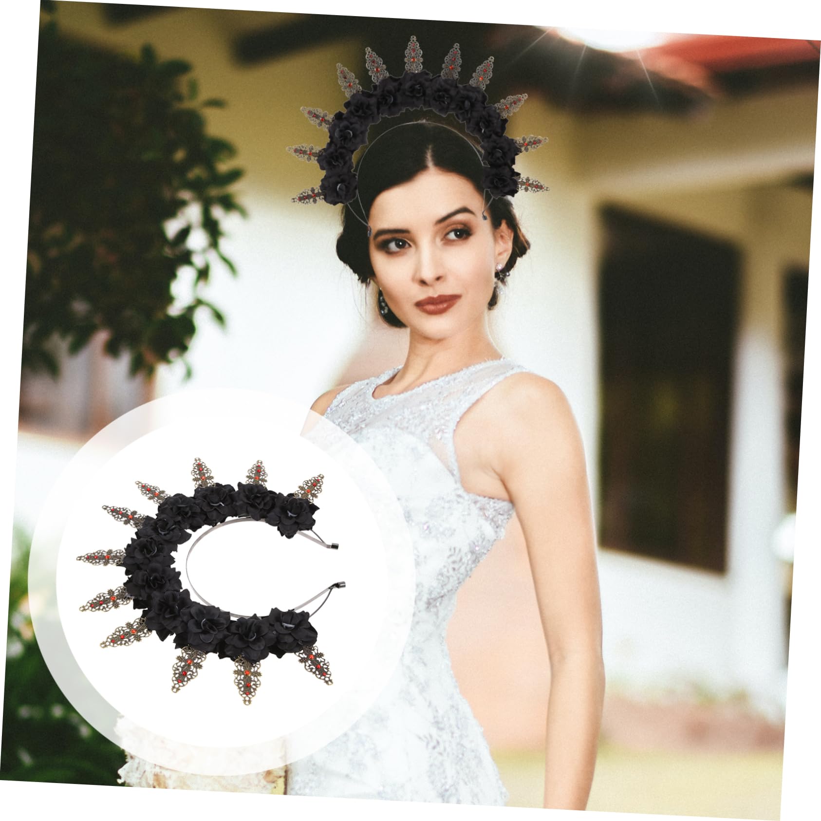 Healeved Runde Metall Tiara in Schwarz, Dekorativer Kopfschmuck für Frauen | Blumen Optik, Eleganter Haarschmuck für Bräute, Praktisches Accessoire mit Festlicher Note
