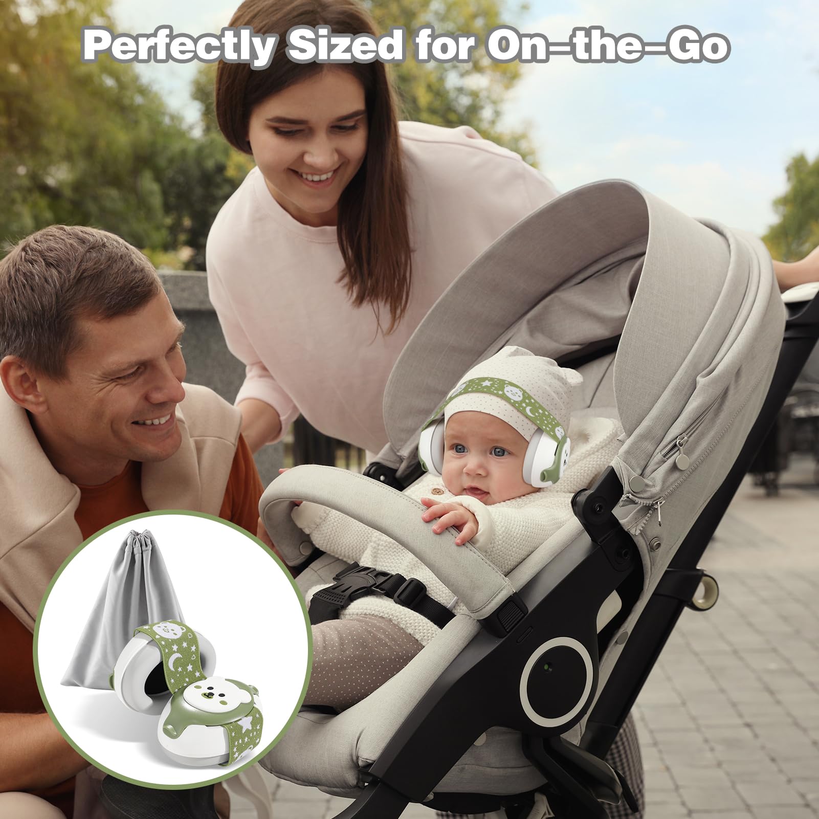YomauiYee Baby Ohrenschützer, Baby Ohrenschützer, Gehörschutz mit Tragetasche, 25 dB Baby Schallschutz-Kopfhörer für Reisen, Schlafen, Flugzeug, lautes Ereignis, Grün