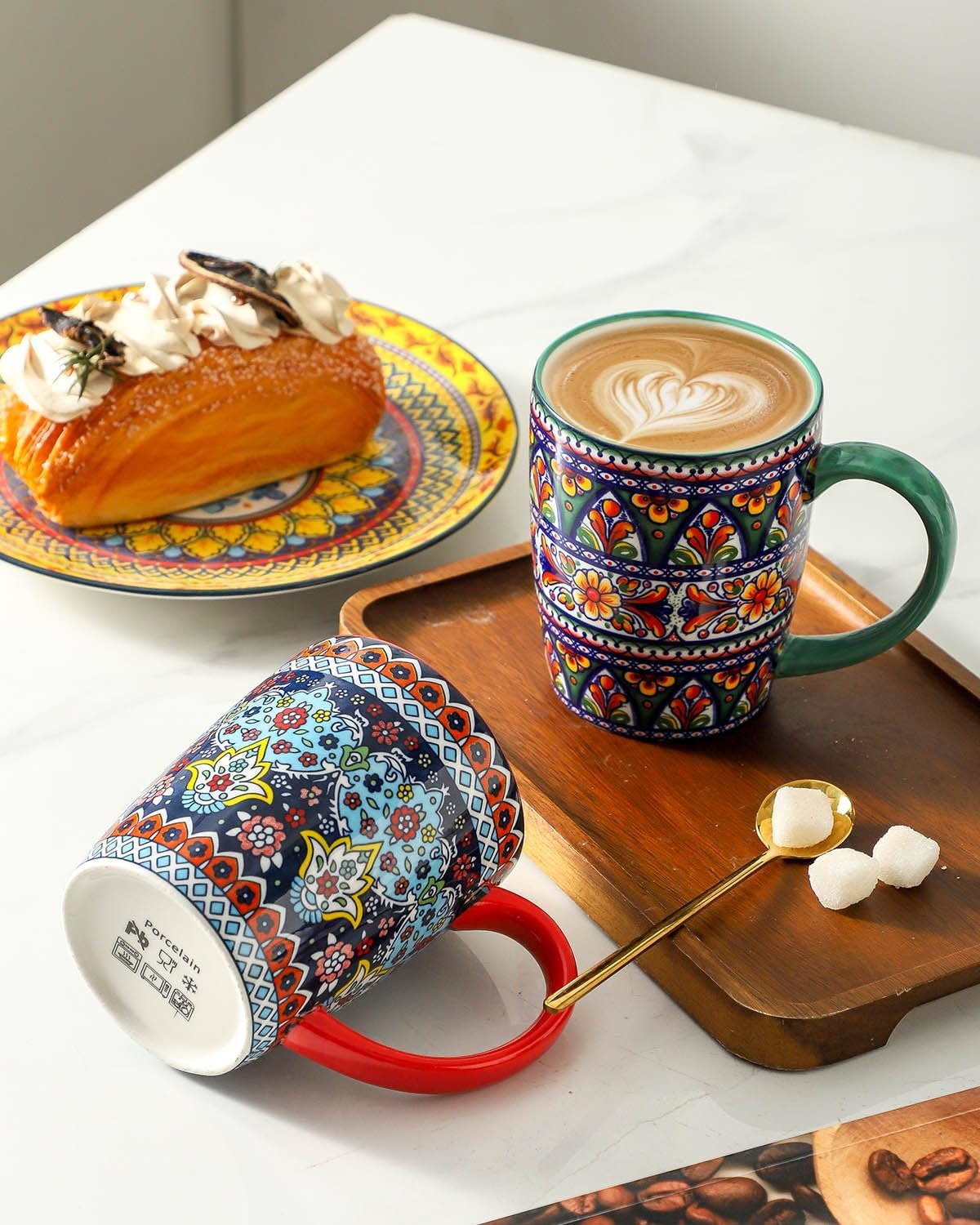 glowworm Coffee Mugs Set of 6, 16 oz Ceramic Coffee Mug with Handle, Large Coffee Cups for Latte, Cappuccino, Milk Dishwasher & Microwave Safe, Bohemian - Image 5