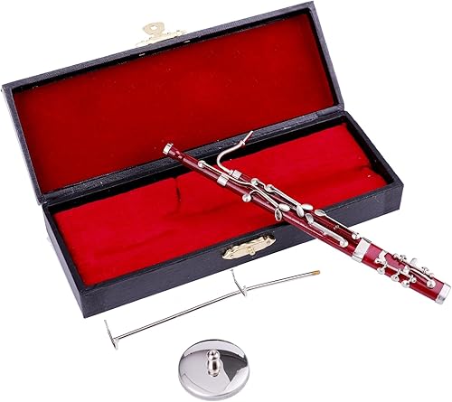 Miniatura 5 de Fagot en miniatura con soporte y estuche, mini instrumento musical réplica de fagot, figuras coleccionables, accesorios para casa de muñecas, modelo