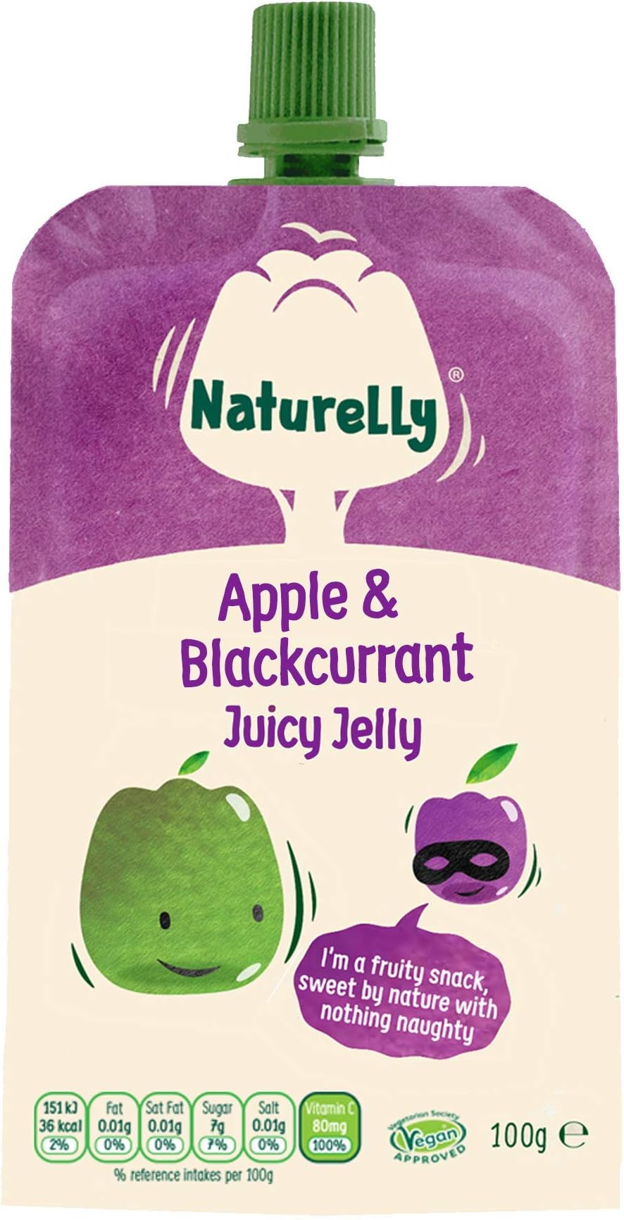 Naturelly Juicy Fruit Jelly Squeeze Pouches - High in VIT C, Healthy Snacks for Kids - Apple & Blackcurrant - Pack of 12 x 100g - Vegan Low Calorie, purple