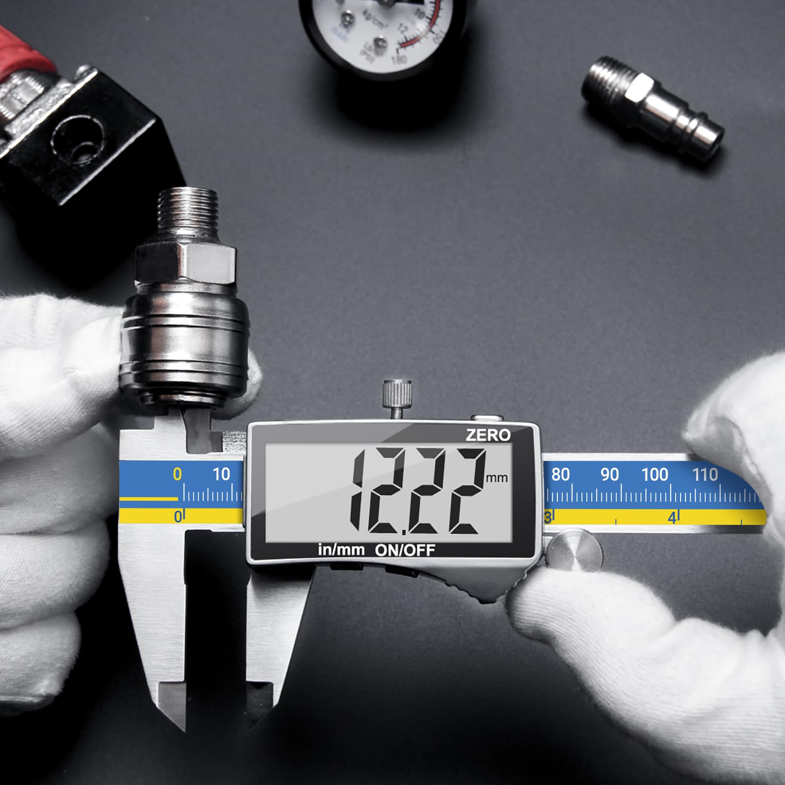 Pied a Coulisse, Preciva Professionnel Pieds à Coulisse Numérique 150mm avec Grand Écran LCD, Précision Digital Outil Vernier Micromètre, Acier Inoxydable avec MM/Inch Conversion, Bleu et Jaune