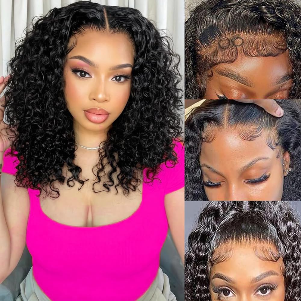 JTMMP Deep Wave 13x6 Human Hair Lace Front Wig, Black