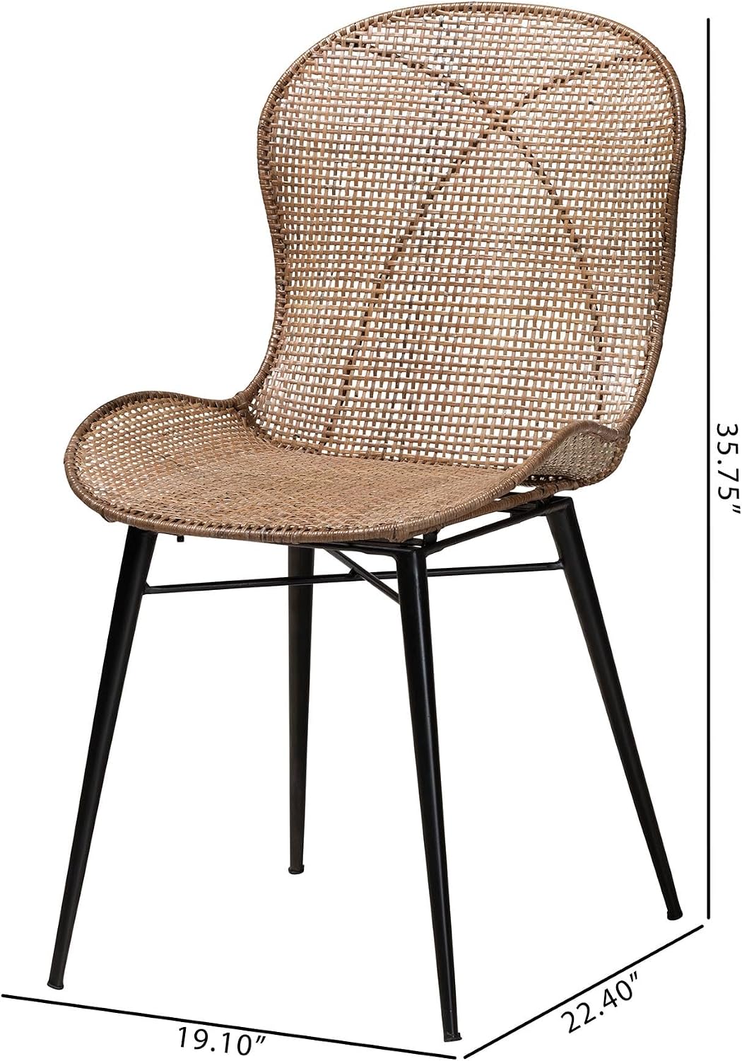bali & pari Sabelle Natural Webbing Rattan Dining Chair, 2-Piece Set, Light Grey Vintage